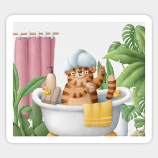 Cute tiger in bath Sticker